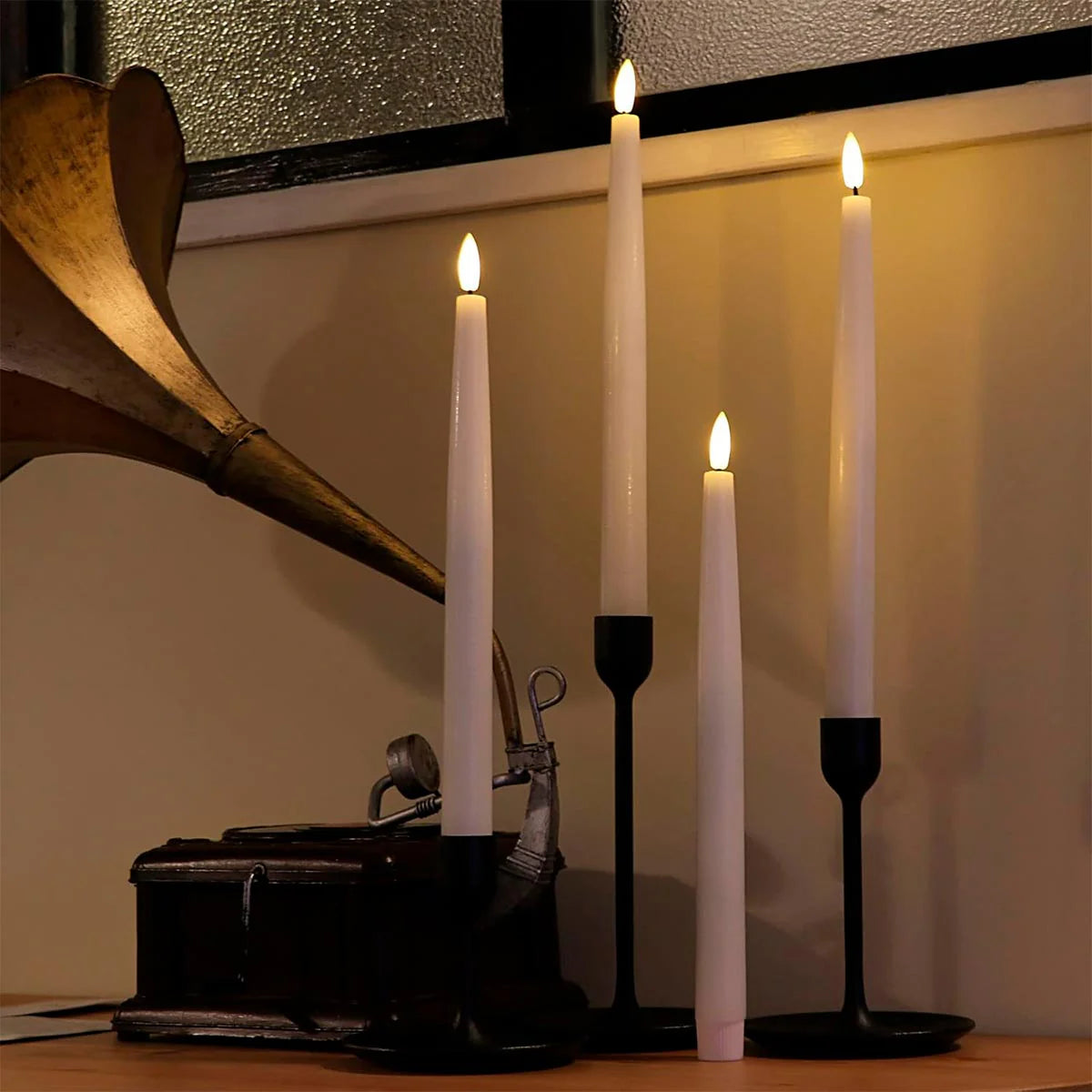 SET X4 UNIDADES DE VELAS LED LARGAS DECORATIVAS - EFECTO REAL