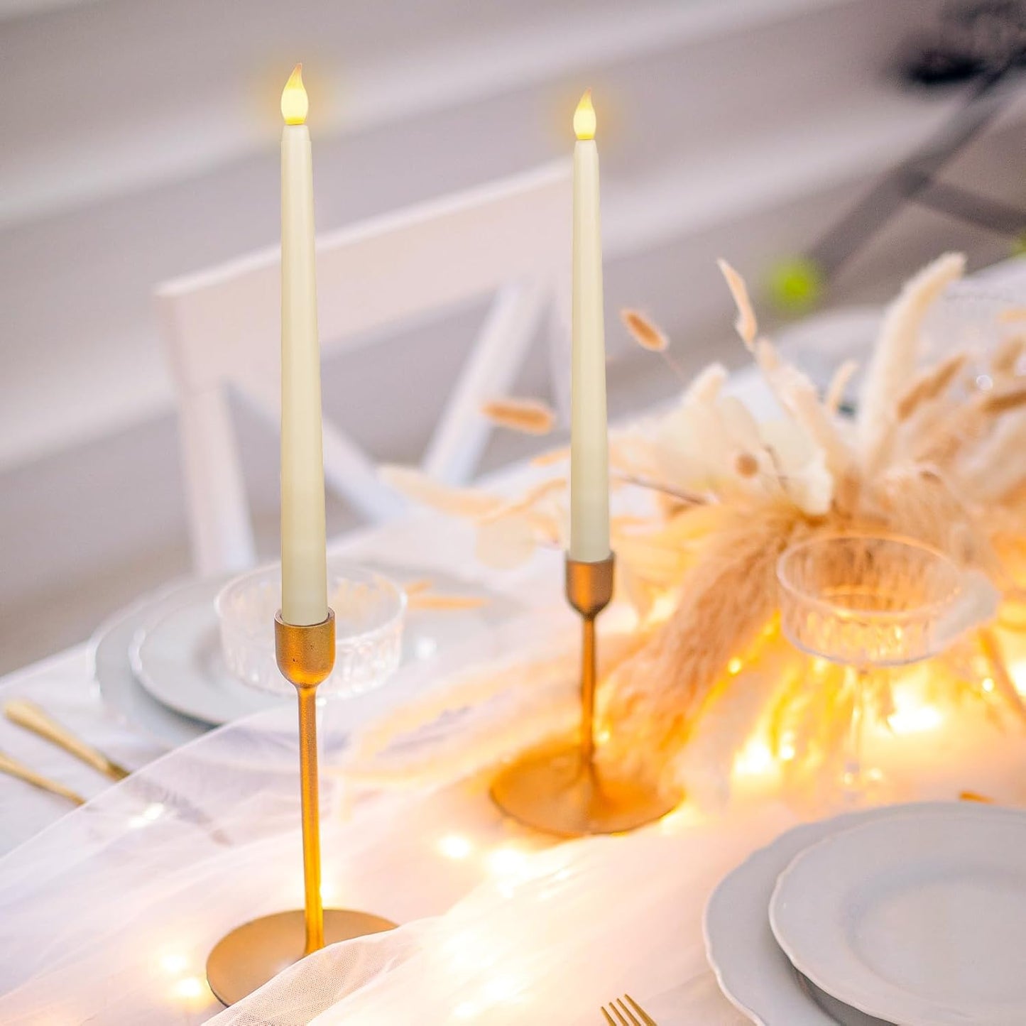 SET X4 UNIDADES DE VELAS LED LARGAS DECORATIVAS - EFECTO REAL