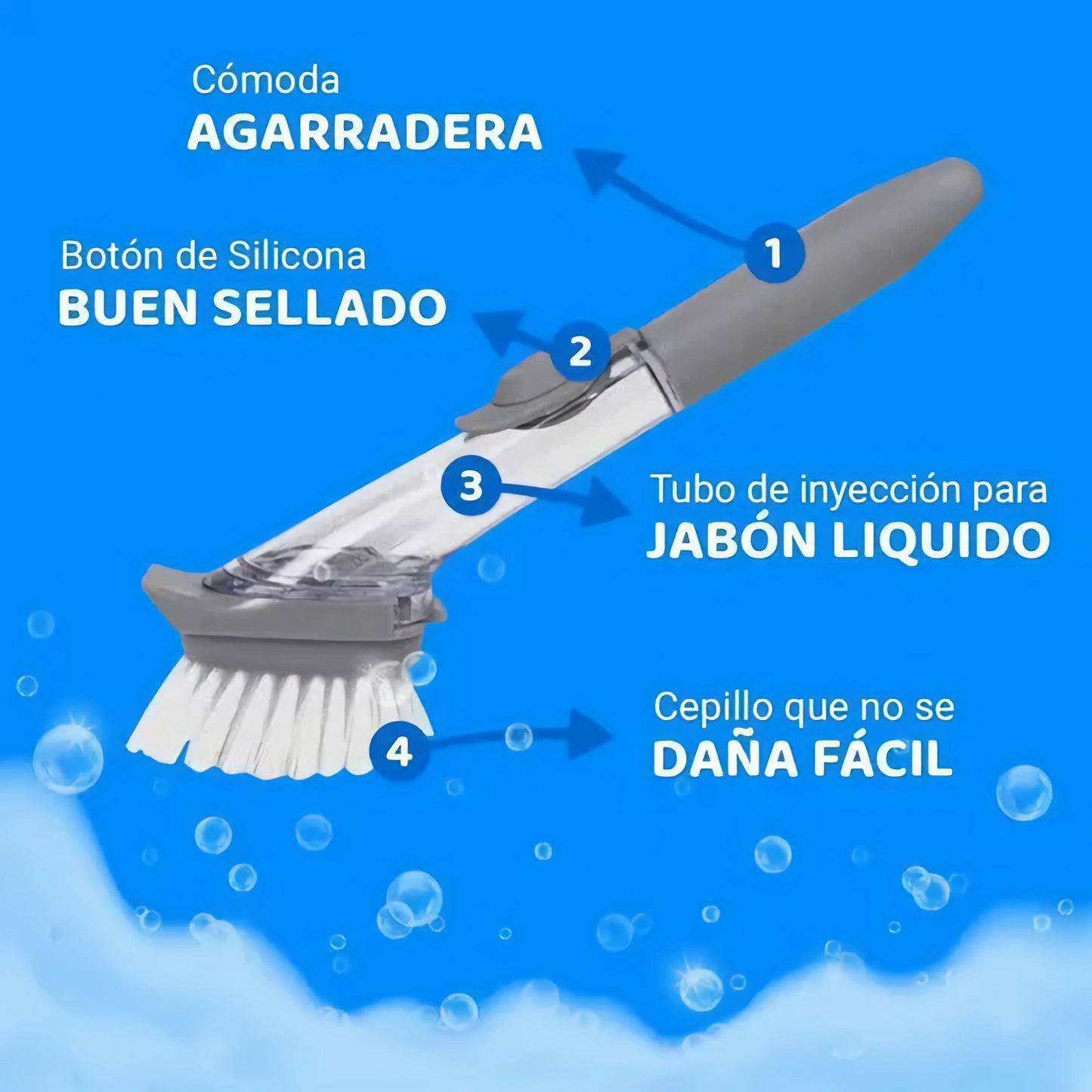 Cepillo lavaplatos con dispensador de jabón 2 en 1