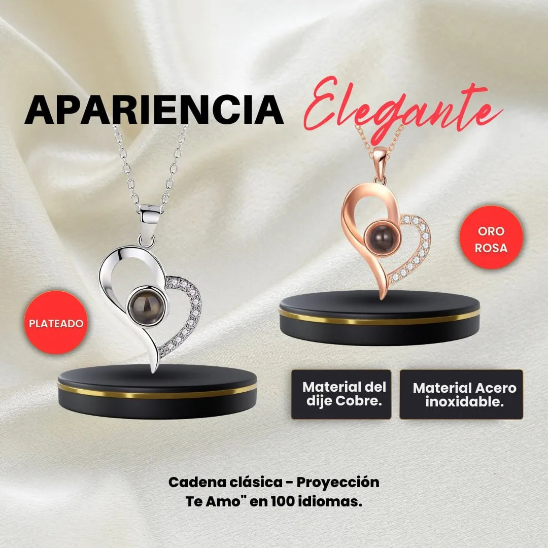 DÚO AMOR INFINITO – COLLAR Y ANILLO QUE DECLARAN TU AMOR EN 100 IDIOMAS + CAJA REGALO