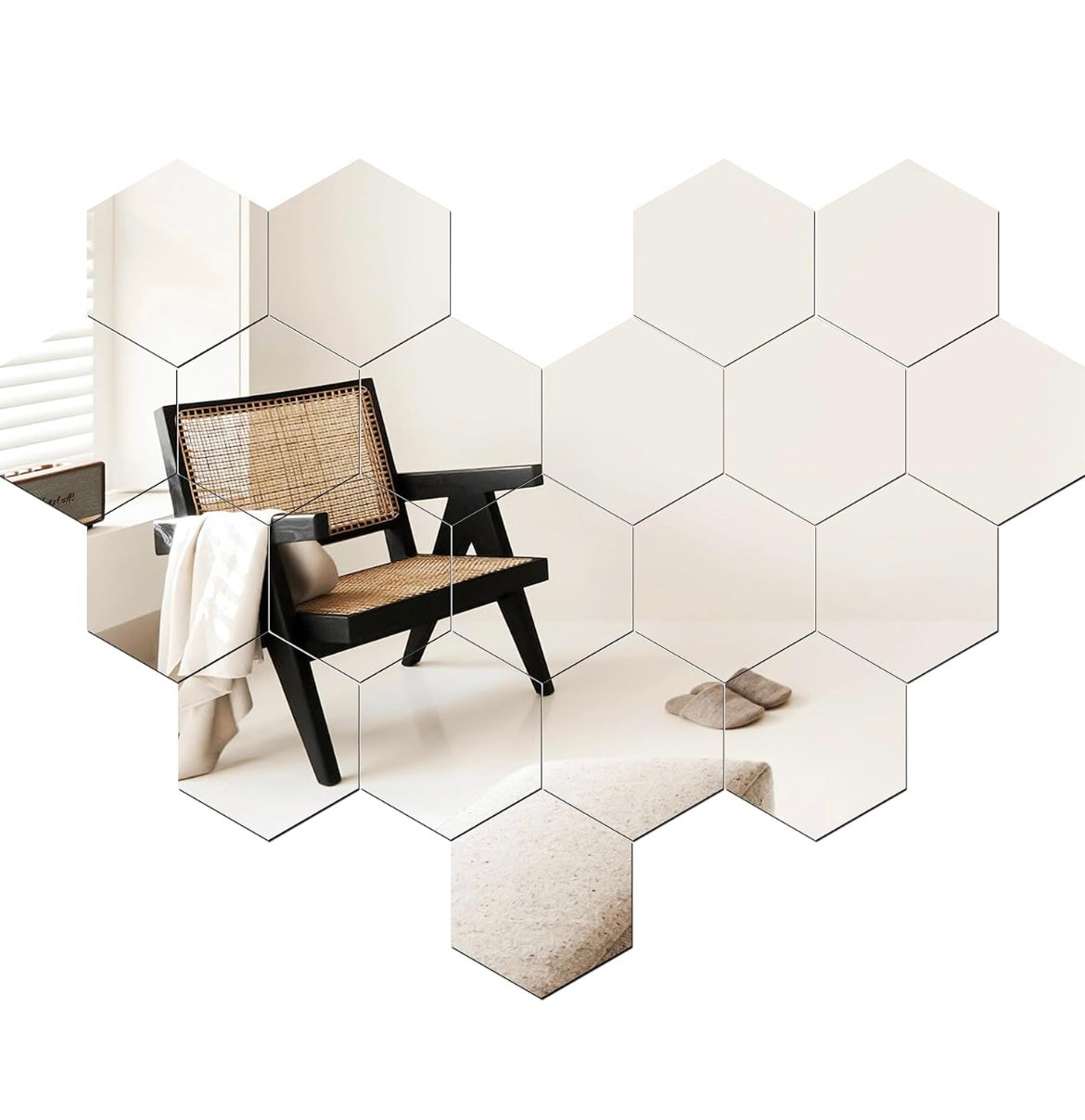SET X12 UNIDADES DE ESPEJOS DECORATIVOS HEXAGONALES 18CM
