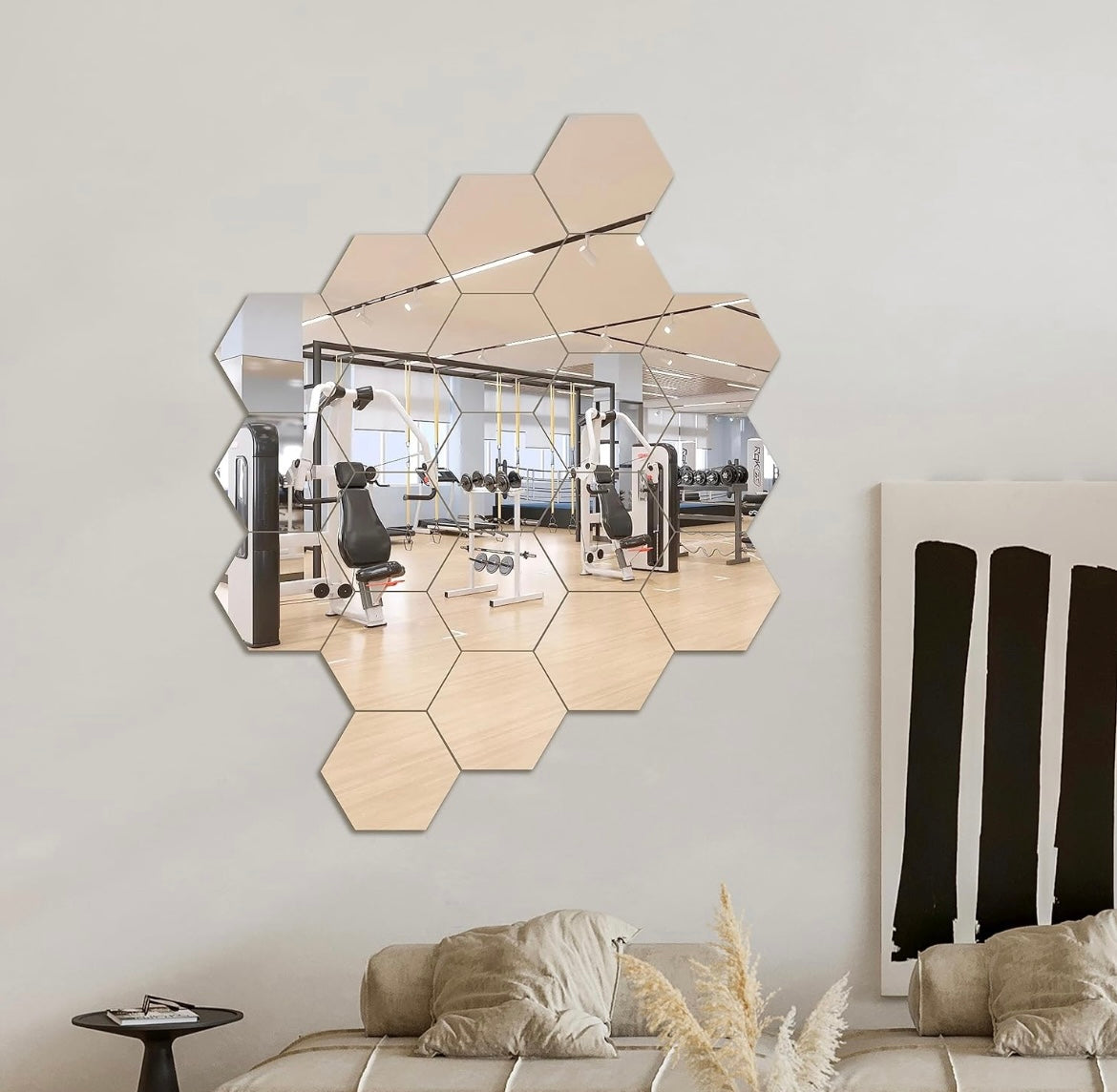 SET X12 UNIDADES DE ESPEJOS DECORATIVOS HEXAGONALES 18CM