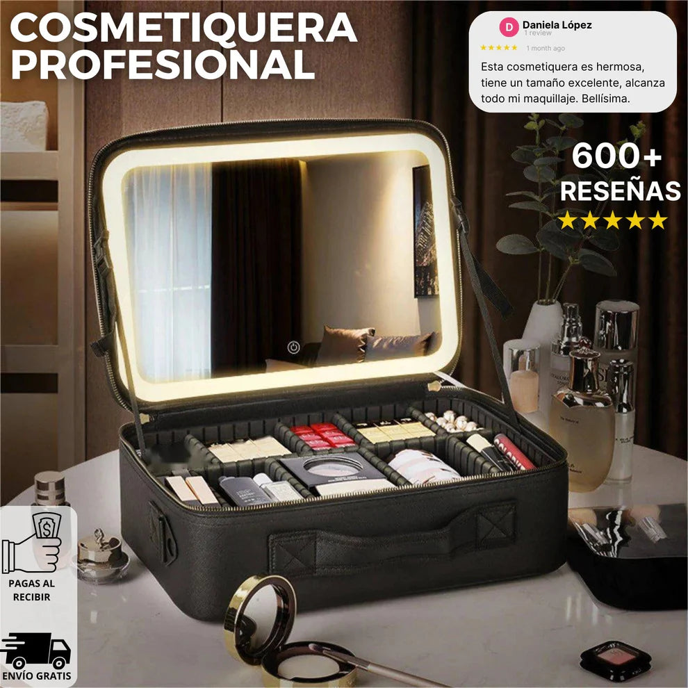 COSMETIQUERA PROFESIONAL CON ESPEJO LED