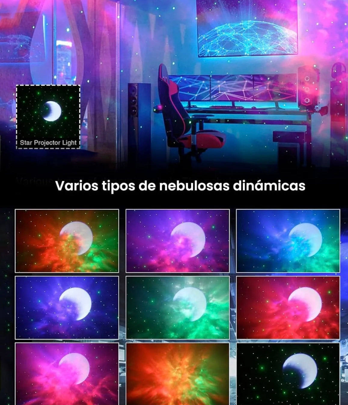 ASTRONAUTA PROYECTOR DE NEBULOSAS CON PARLANTE Y BLUETOOTH