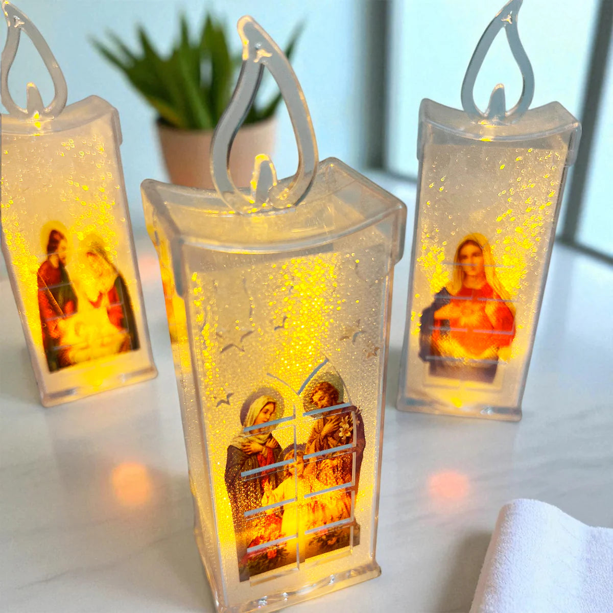 VELAS LED CON IMAGEN RELIGIOSA X4 UNIDADES