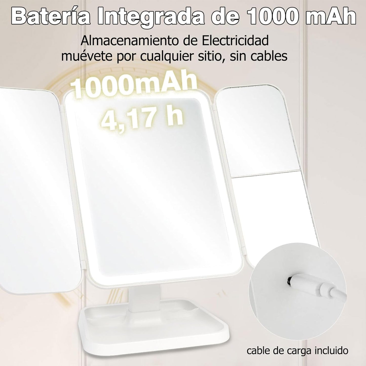 ESPEJO LED TRIPLE PARA MAQUILLAJE