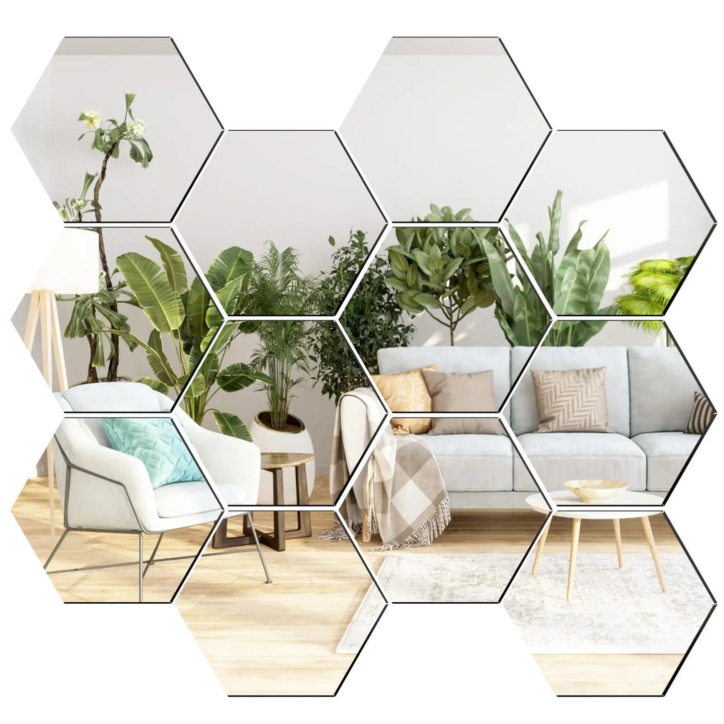 SET X12 UNIDADES DE ESPEJOS DECORATIVOS HEXAGONALES 18CM