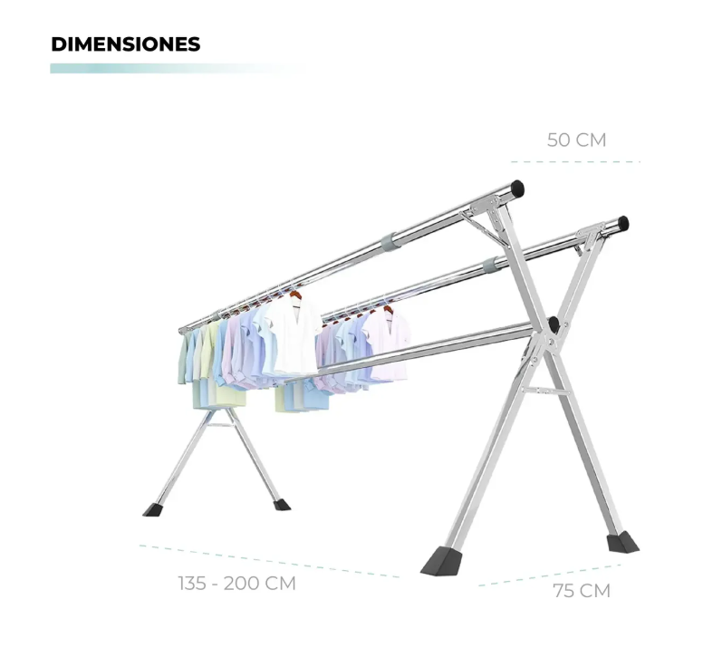 TENDEDERO PLEGABLE SIN RUEDAS EN ACERO INOXIDABLE