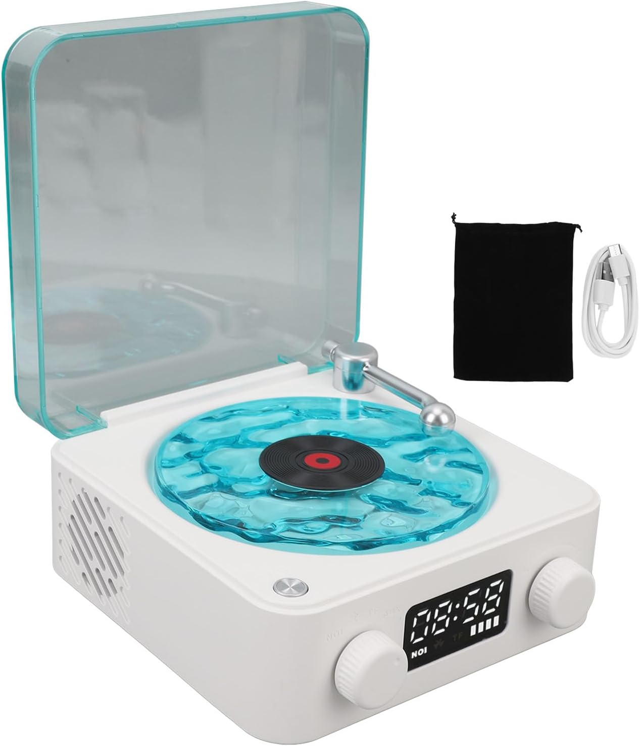 PARLANTE RETRO TOCADISCOS CON PROYECCIÓN DE LUCES TIPO ONDAS