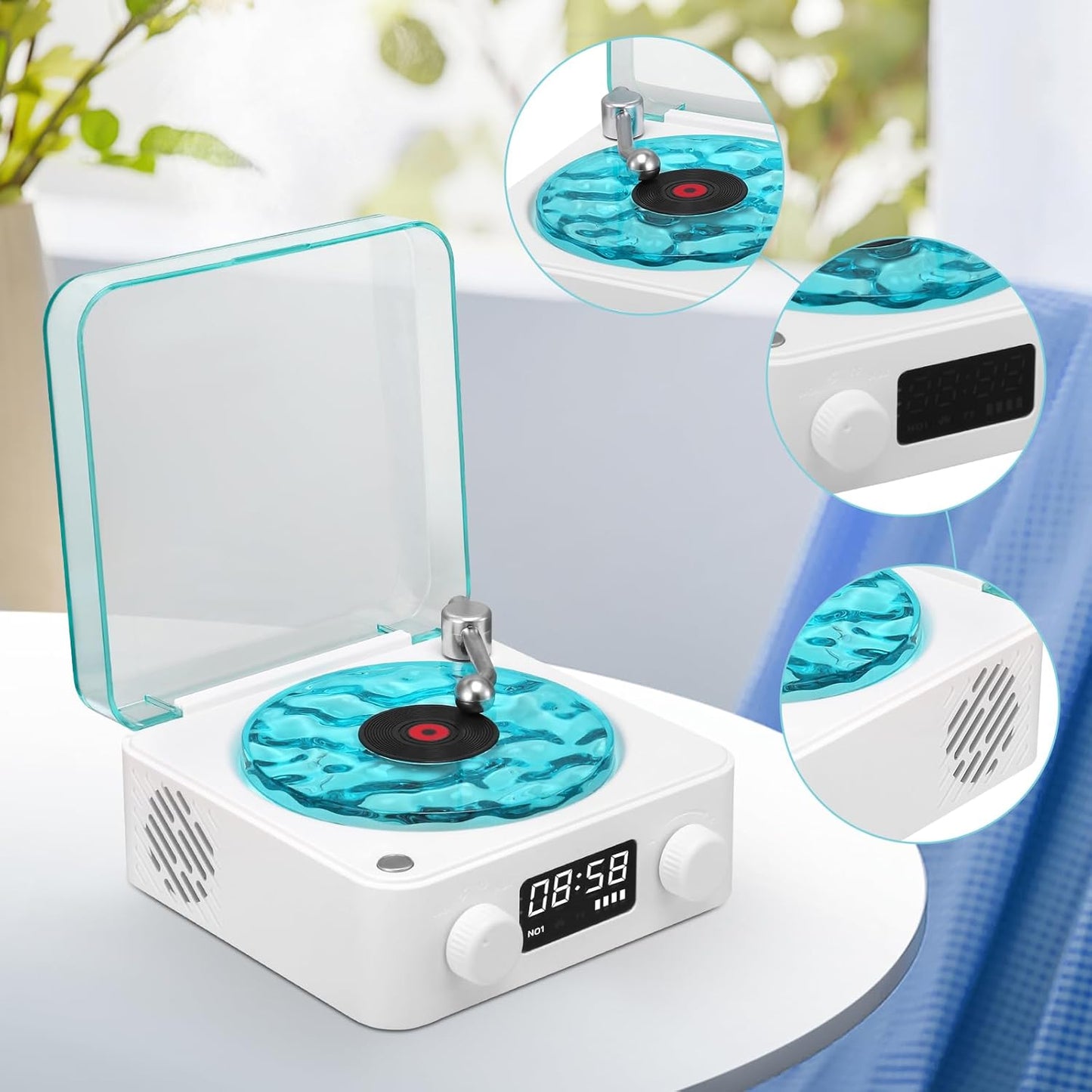 PARLANTE RETRO TOCADISCOS CON PROYECCIÓN DE LUCES TIPO ONDAS