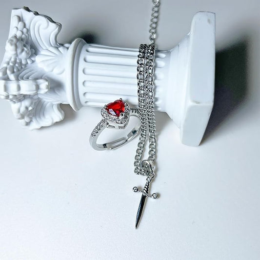 CADENA CON DAGA Y ANILLO CON CORAZÓN