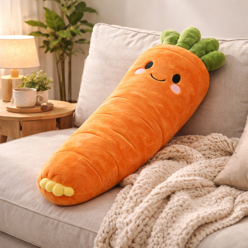 ALMOHADA LARGA DE PEPINO Y DE ZANAHORIA