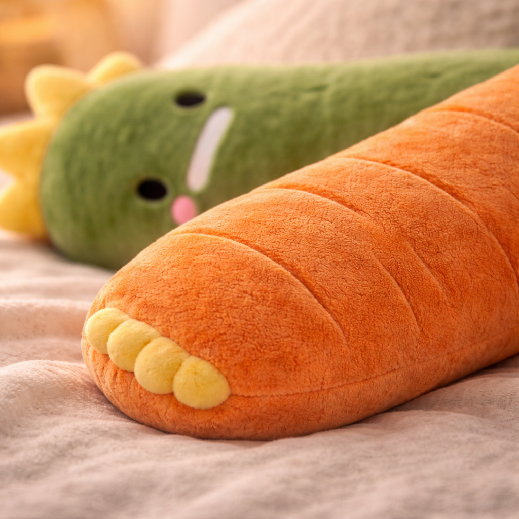 ALMOHADA LARGA DE PEPINO Y DE ZANAHORIA