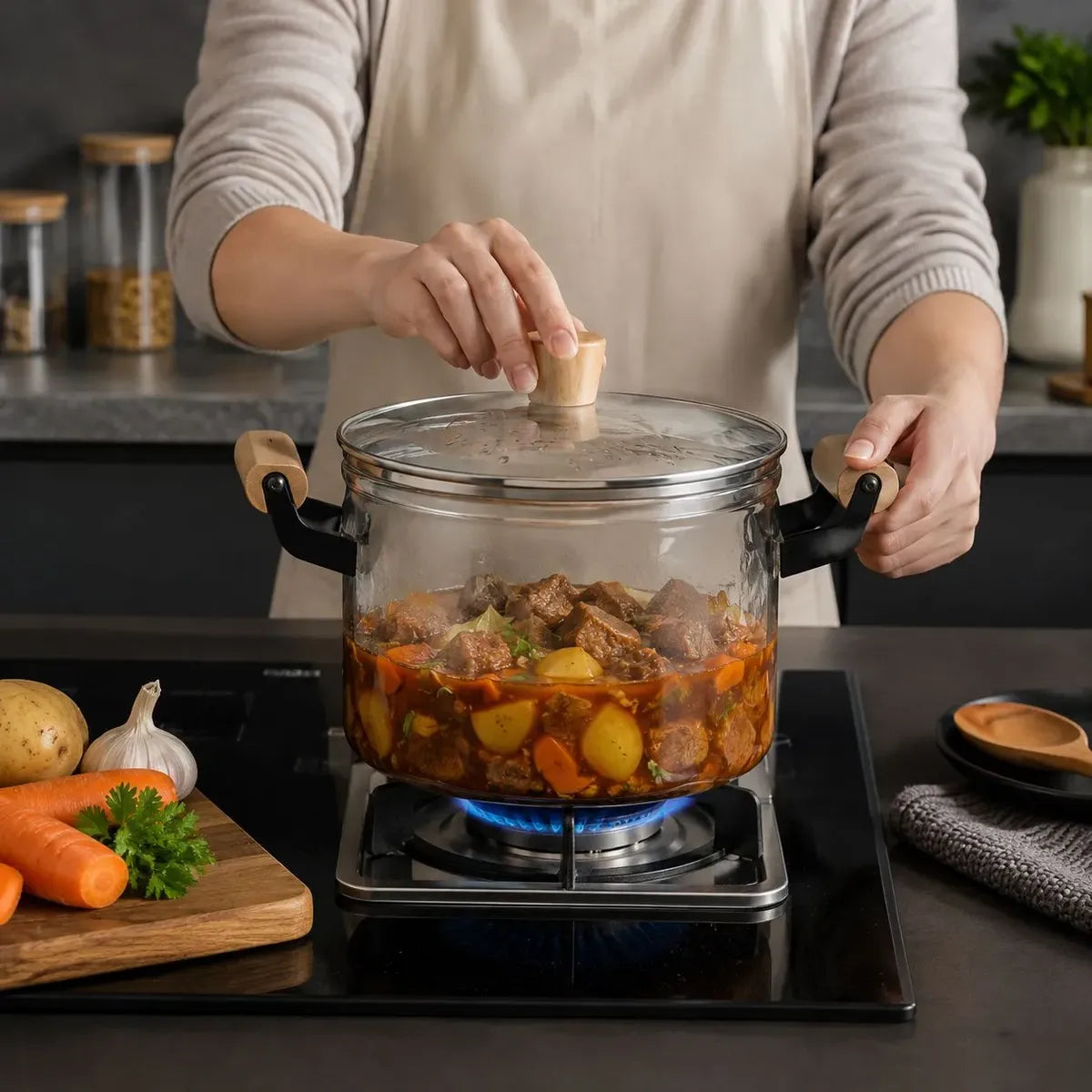 OLLA DE VIDRIO BOROSILICATO DE ALTA RESISTENCIA 5.5L