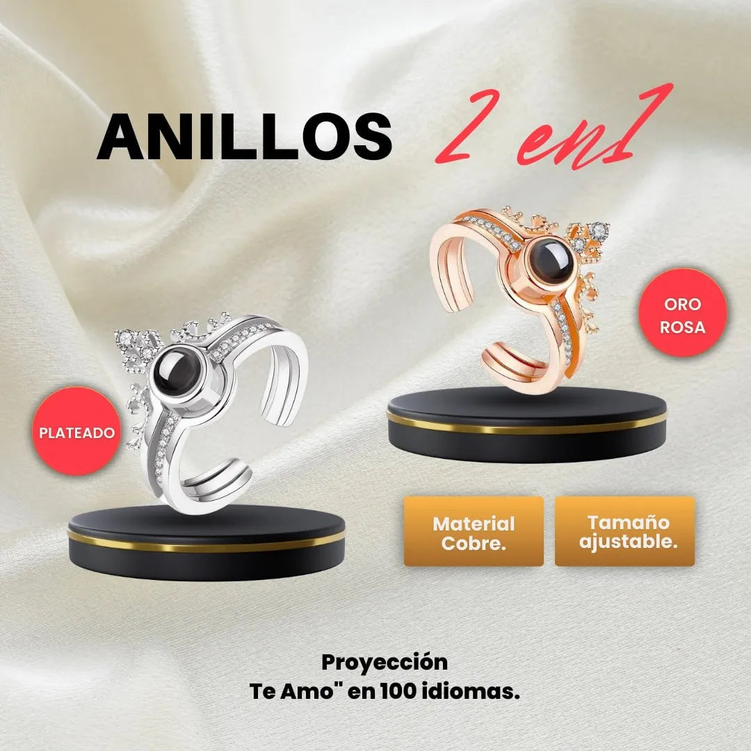 DÚO AMOR INFINITO – COLLAR Y ANILLO QUE DECLARAN TU AMOR EN 100 IDIOMAS + CAJA REGALO