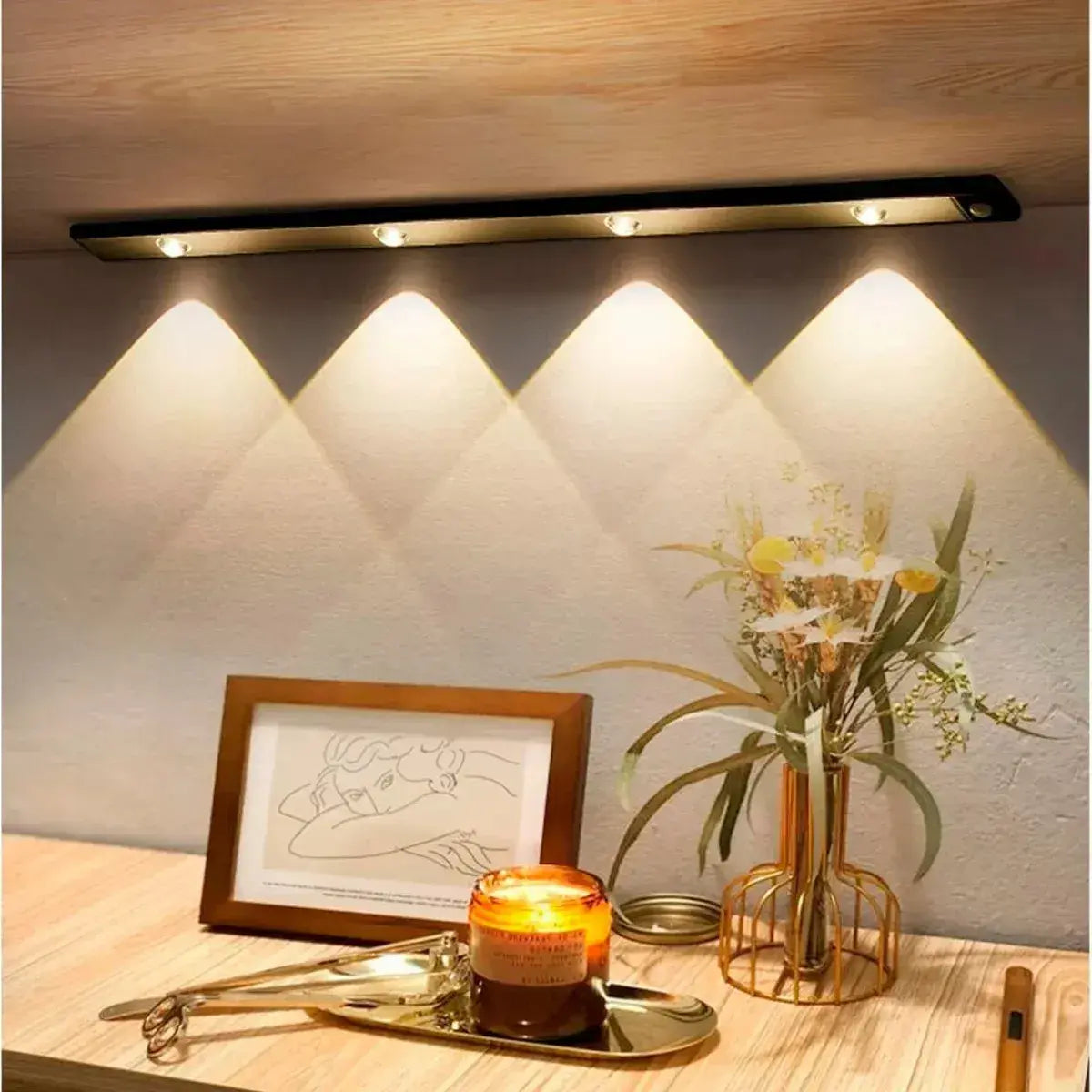 BARRA DE LUZ LED CON SENSOR DE MOVIMIENTO, 3 TONOS DE ILUMINACIÓN 60 CM