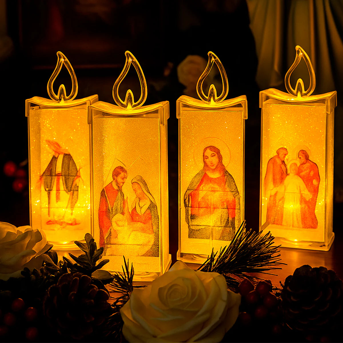 VELAS LED CON IMAGEN RELIGIOSA X4 UNIDADES