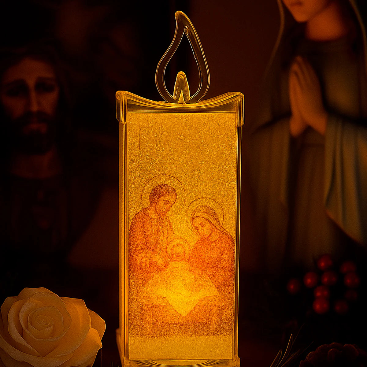 VELAS LED CON IMAGEN RELIGIOSA X4 UNIDADES