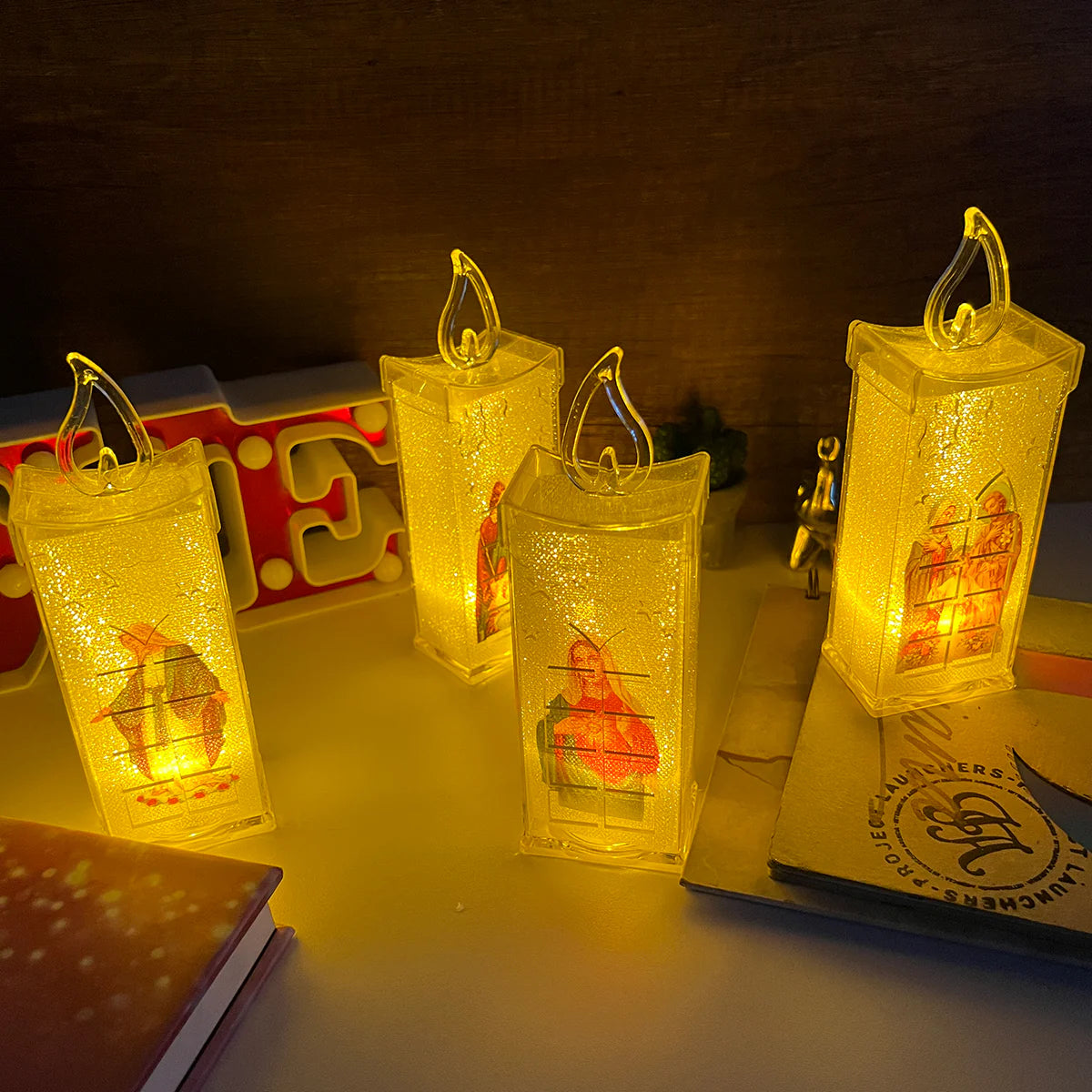 VELAS LED CON IMAGEN RELIGIOSA X4 UNIDADES