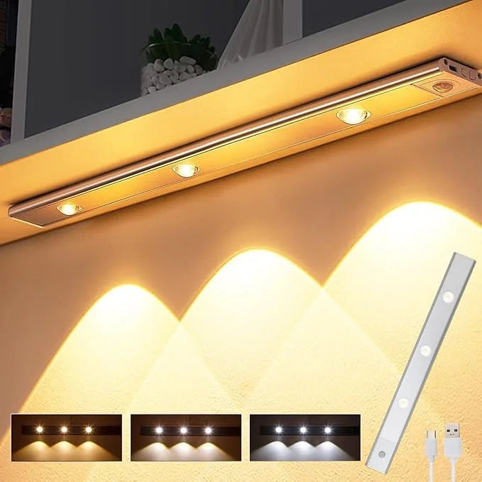 BARRA DE LUZ LED CON SENSOR DE MOVIMIENTO, 3 TONOS DE ILUMINACIÓN 60 CM